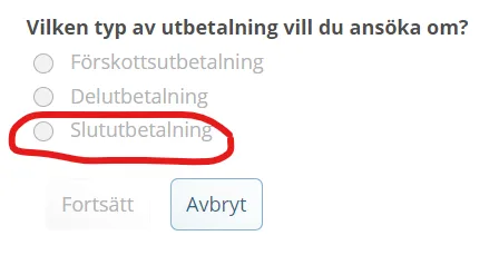 välj slutbetalning